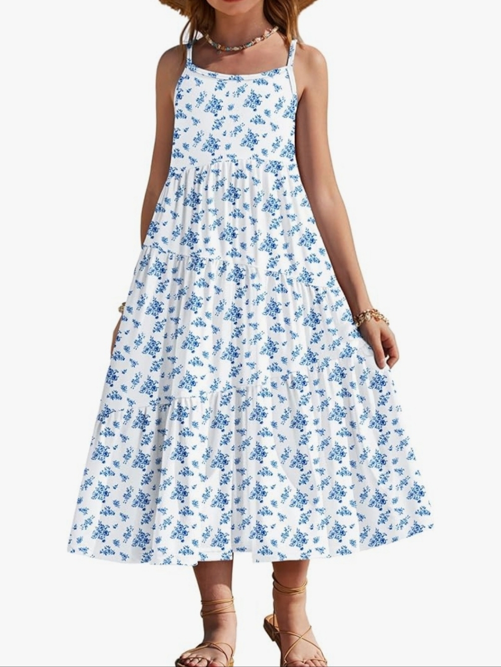 Girls Summer Dress Casual Loose Sleeveless Sundress Flowy Beach Maxi Dr